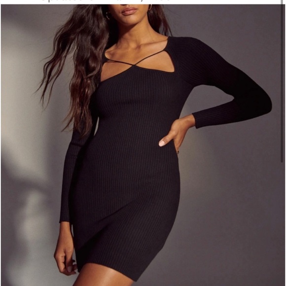 Abercrombie Hourglass Cutout Black Sweater Dress Stretchy Medium Tall - Picture 1 of 6